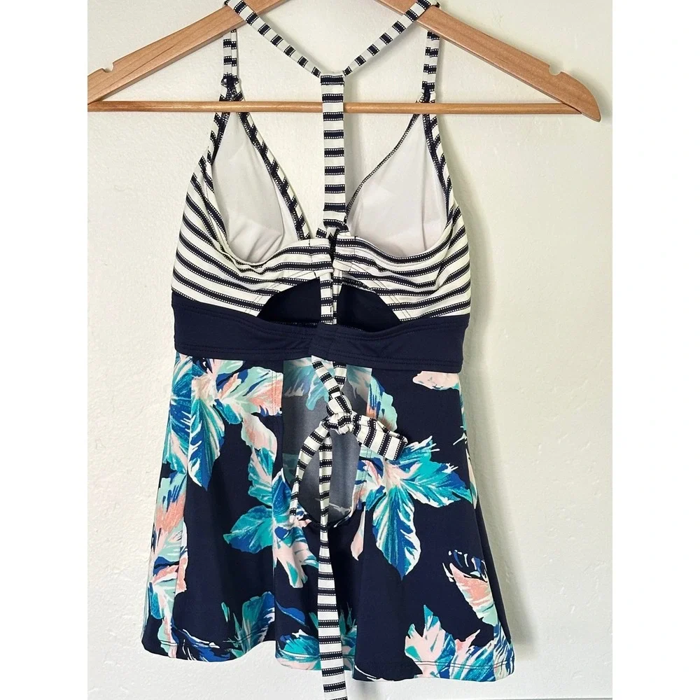 Carve Designs Dahlia‎ Tankini Womens Small Navy Floral Striped T-Back Top